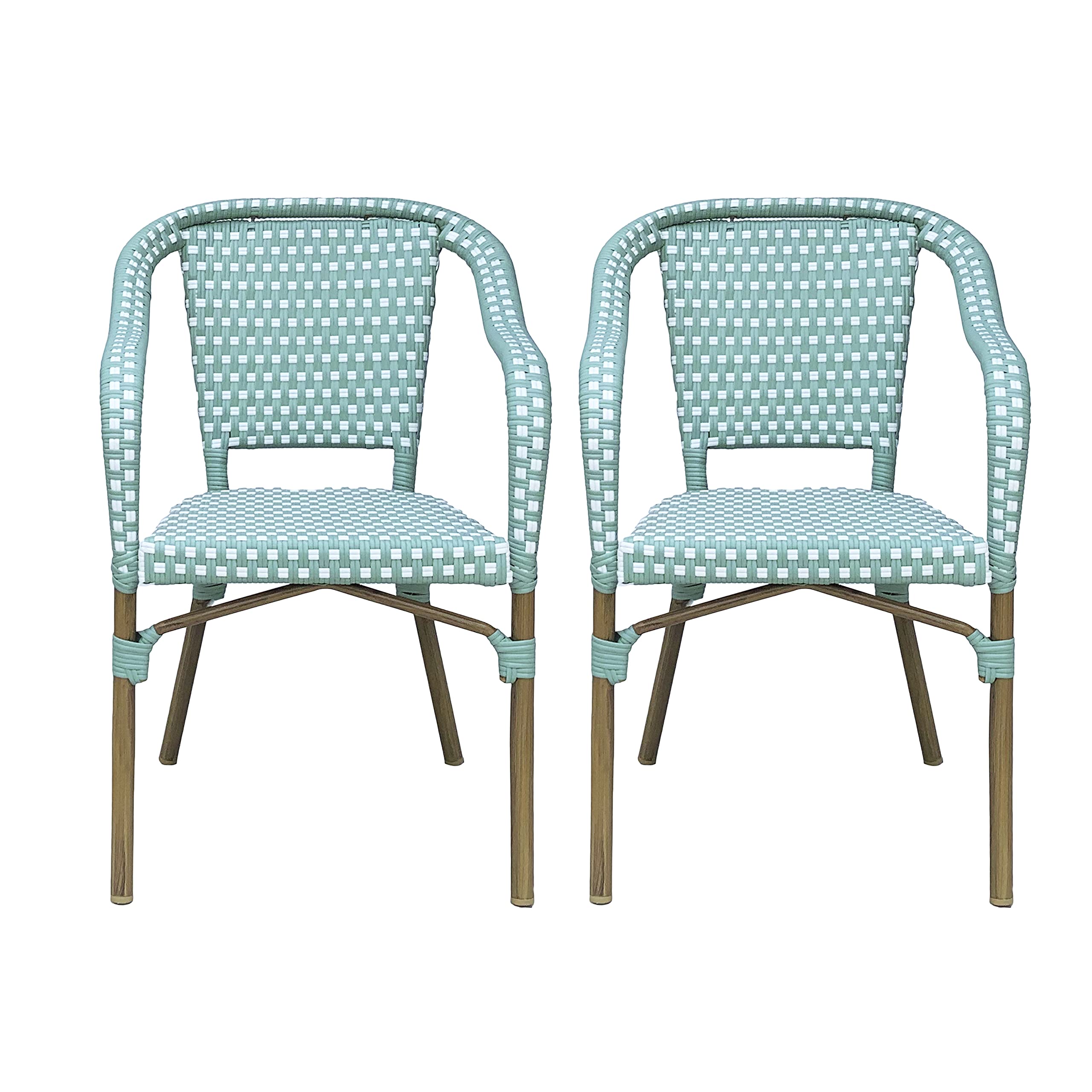 Christopher Knight Home Philomena Outdoor French Bistro Chair (Set of 2), Gray + White + Bamboo Print Finish