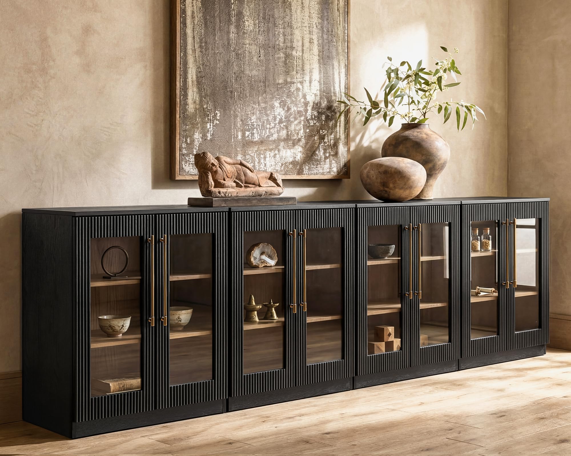 Morden Fort Handmade Fluted Arched Cabinet, Luxury Accent Cabinet with Adjustable Shelves, Durable Wood Modern Sideboard Buffet Credenza for Living Room Dining Room Entryway Bathroom White 31''