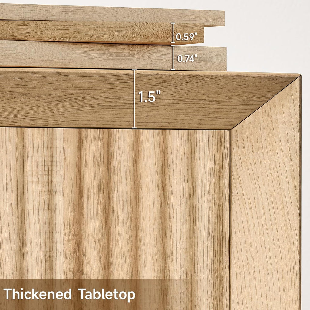 ONBRILL Fluted Sideboard Buffet Cabinet with Storage, Wooden Modern Fluted Sideboard with 4 Doors and 5 Adjustable Shelves, Coffee Bar Table for Dining Room, Hallway, Kitchen (Natural Oak)
