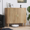 Smuxee Walnut Sideboard Cabinet, Freestanding Buffet Cabinet with Line Groove Design, Wood Storage Cabinet with Adjustable Shelf for Living Room, Entryway, Hallway