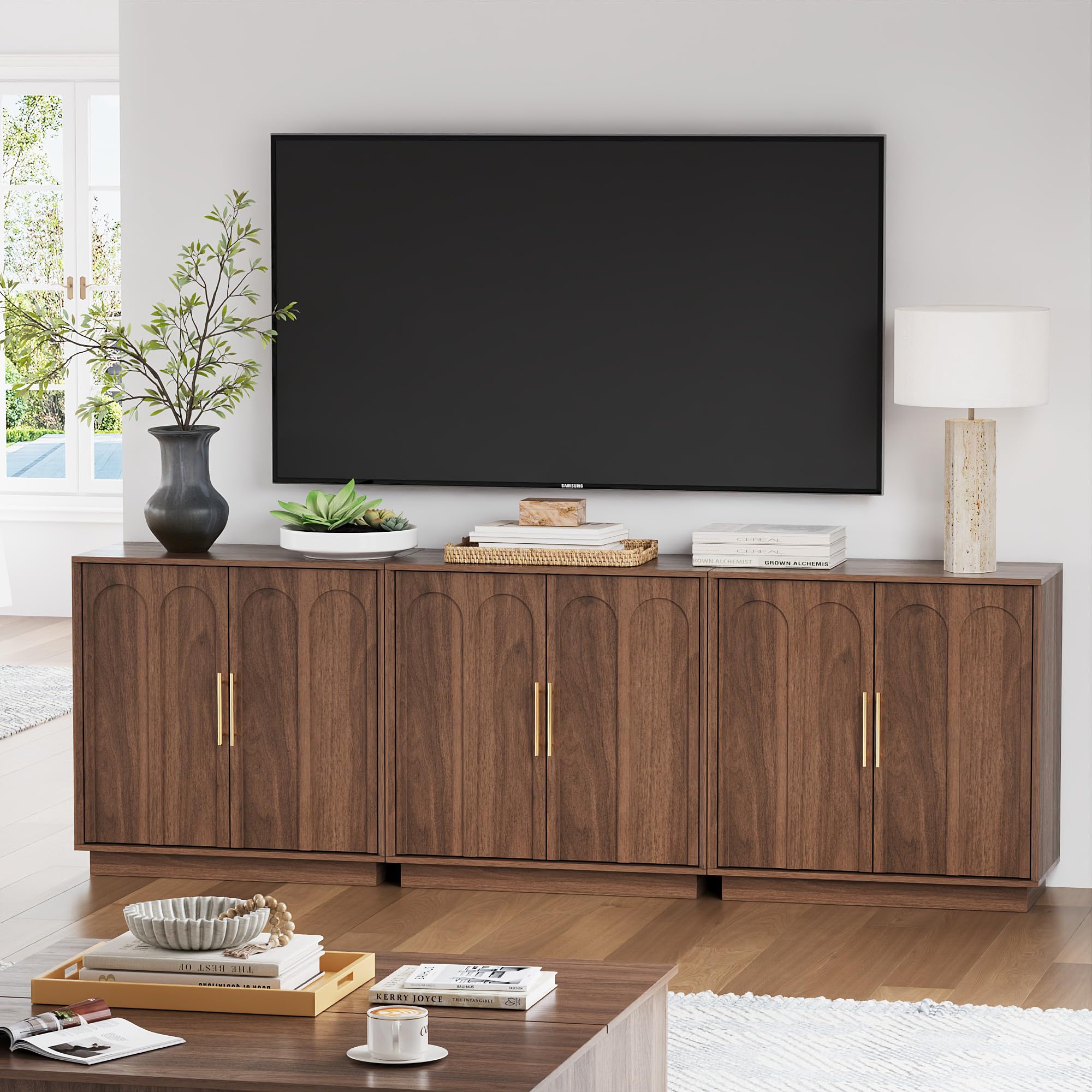 FORTUNETEC Sideboard Buffet Cabinet with Storage, Modern Accent Cabinet with Arched Doors & Shelf, 31.5" Modular Media Console, Minimalist Credenza for Living Room Kitchen Dining Room Entryway, Black