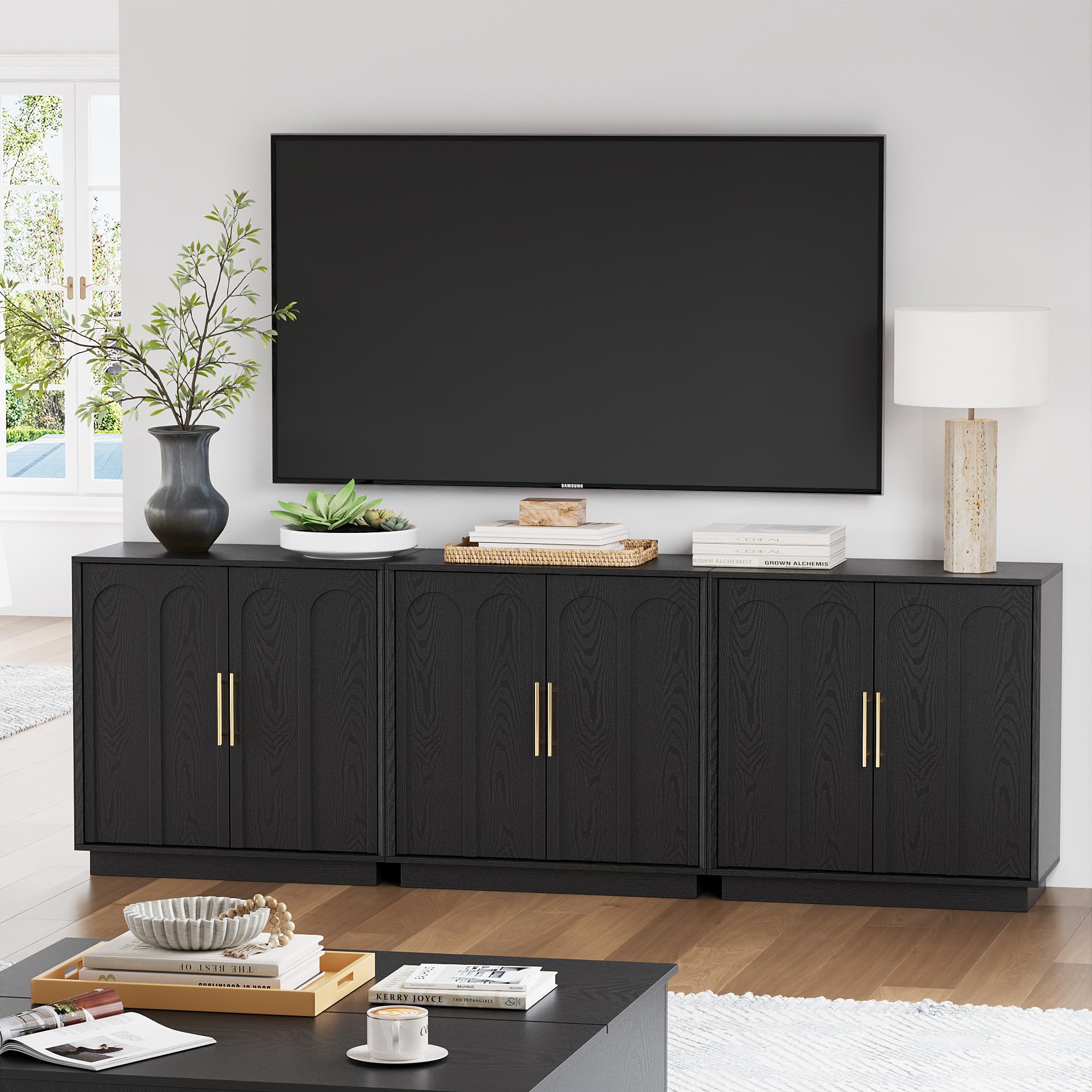 FORTUNETEC Sideboard Buffet Cabinet with Storage, Modern Accent Cabinet with Arched Doors & Shelf, 31.5" Modular Media Console, Minimalist Credenza for Living Room Kitchen Dining Room Entryway, Black
