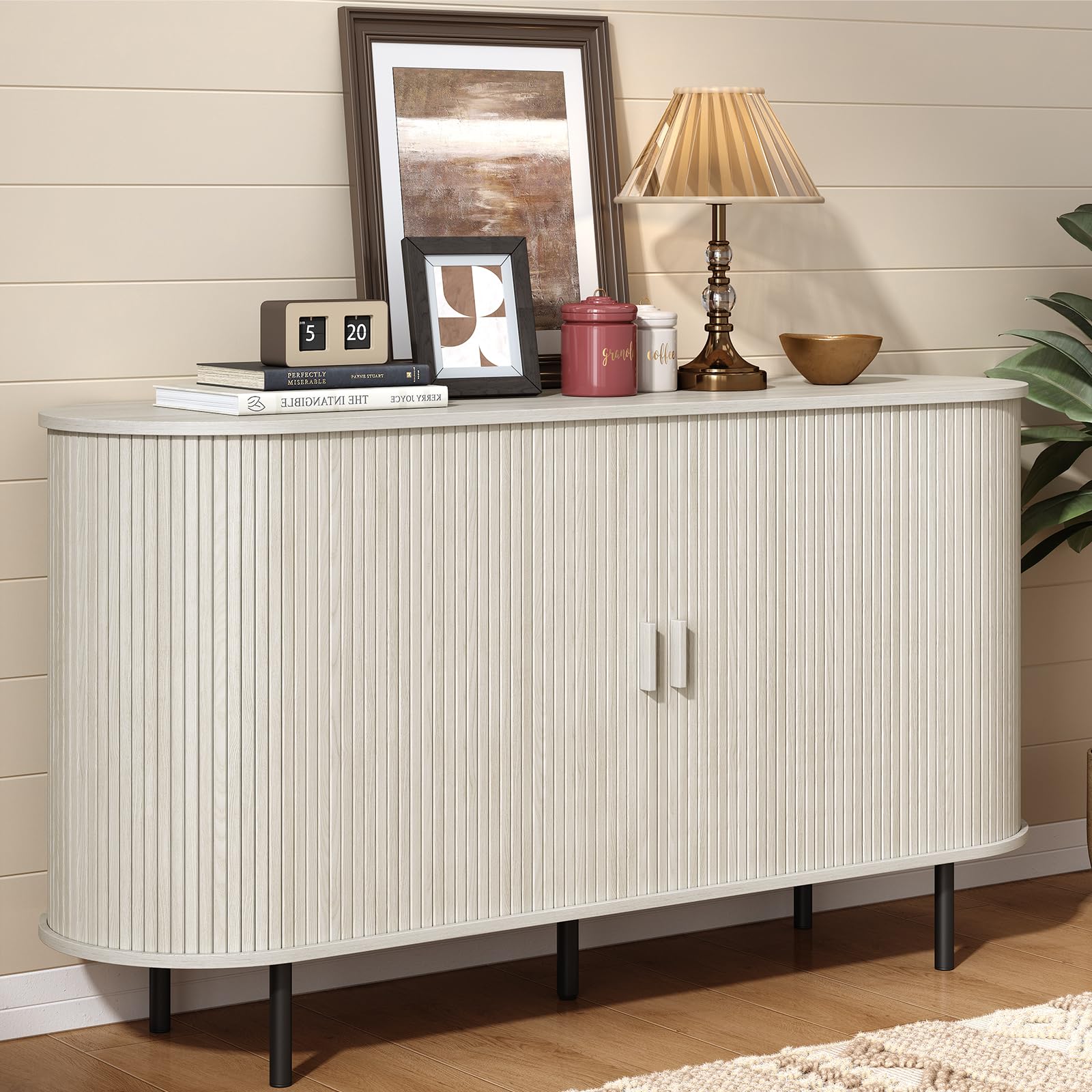 ONBRILL 40" Sideboard Buffet Cabinet with Storage, Storage Cabinet with Sliding Door & Adjustable Shelf, Modern Accent Coffee Bar Console Table for Kitchen, Entryway, Walnut