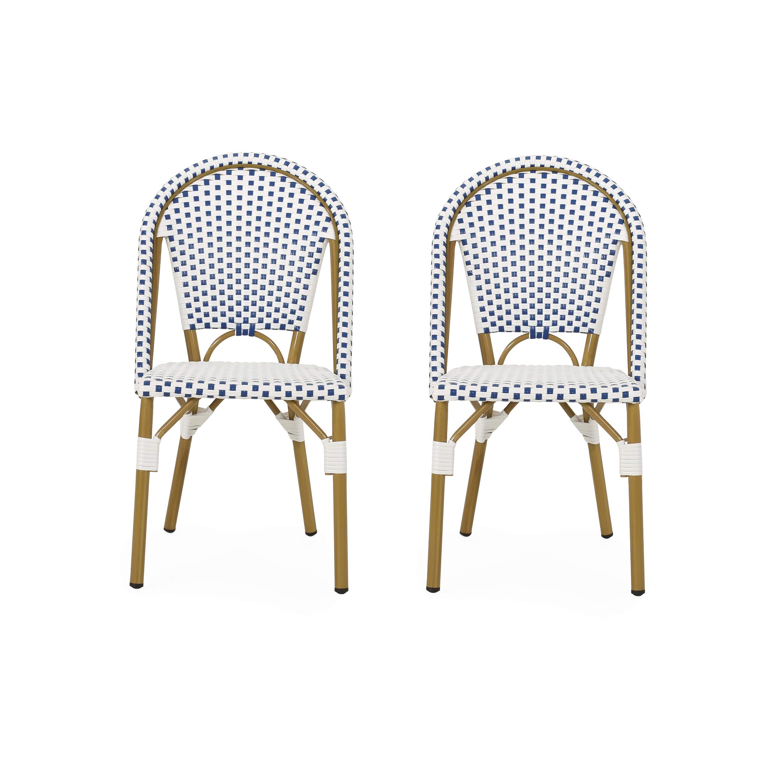 Christopher Knight Home Philomena Outdoor French Bistro Chair (Set of 2), Gray + White + Bamboo Print Finish