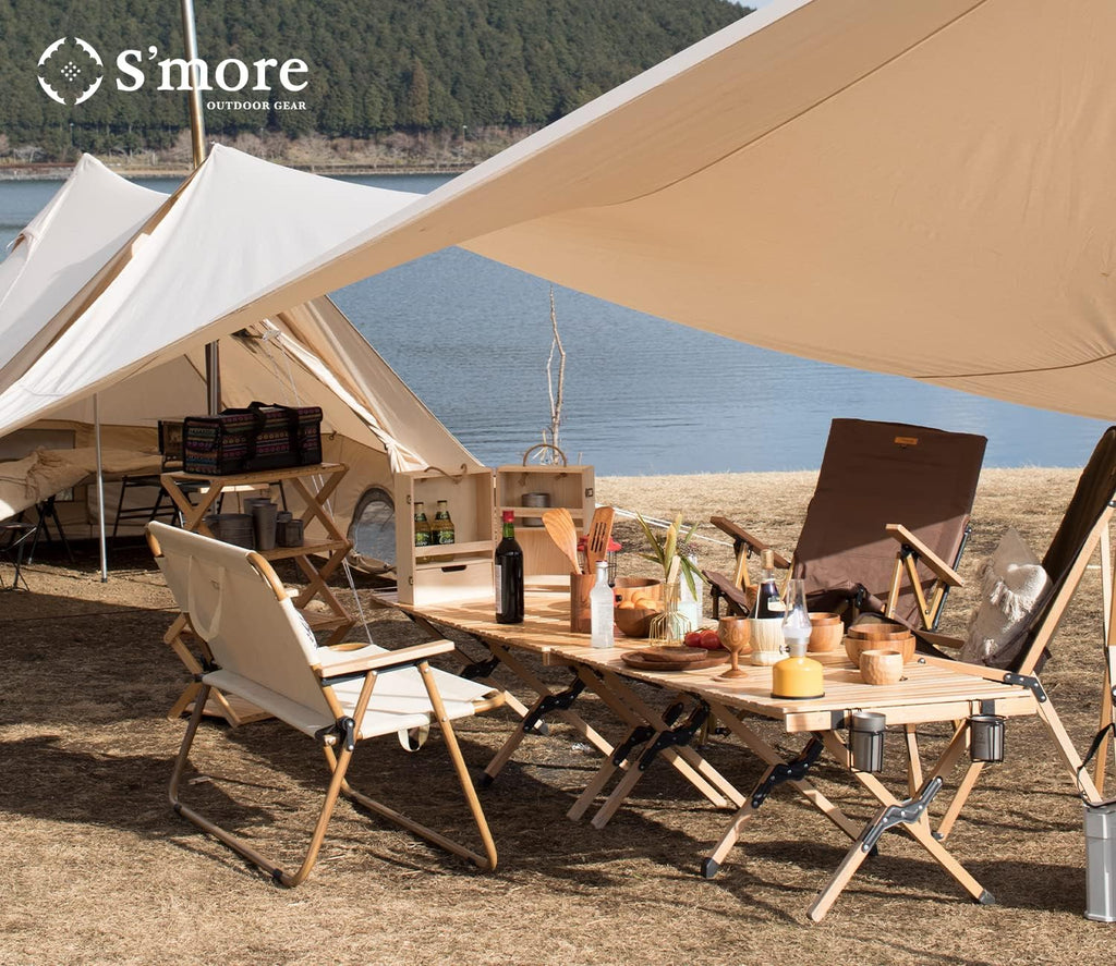 S'more Folding Picnic Table, Portable Camping Table with Carry Bag, Wood Outdoor Table for Picnic, Camping, Travel, Party, Beach, Garden, Patio, gailgating, BBQ,Easy to Assembly (M Size-90cm)