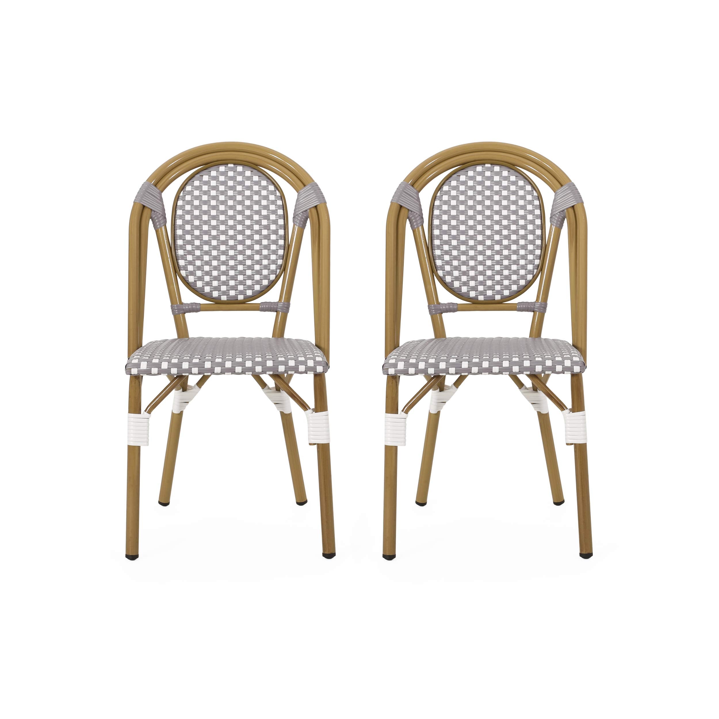 Christopher Knight Home Philomena Outdoor French Bistro Chair (Set of 2), Gray + White + Bamboo Print Finish