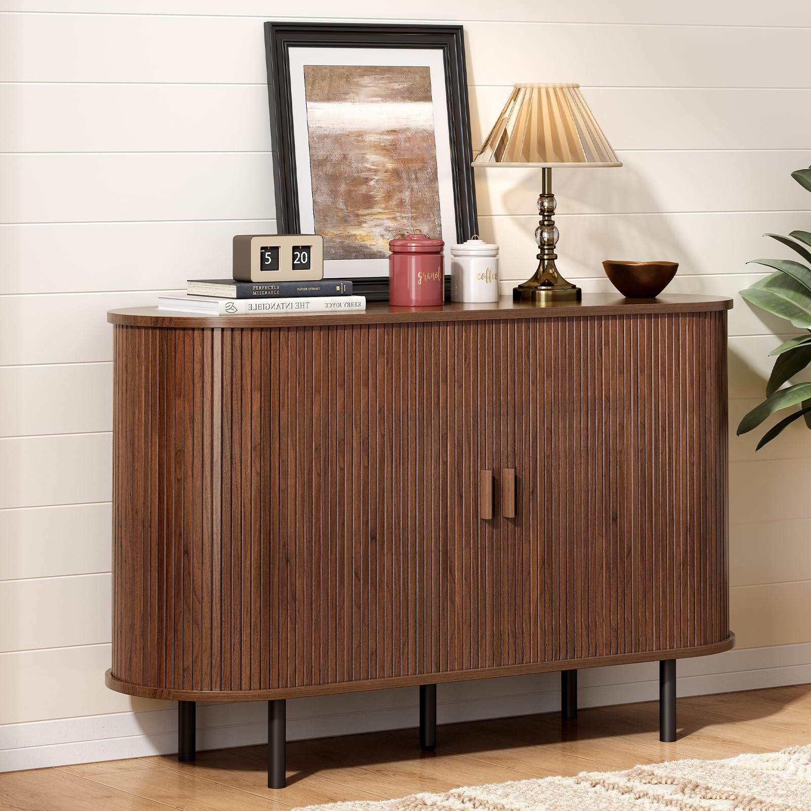 ONBRILL 40" Sideboard Buffet Cabinet with Storage, Storage Cabinet with Sliding Door & Adjustable Shelf, Modern Accent Coffee Bar Console Table for Kitchen, Entryway, Walnut