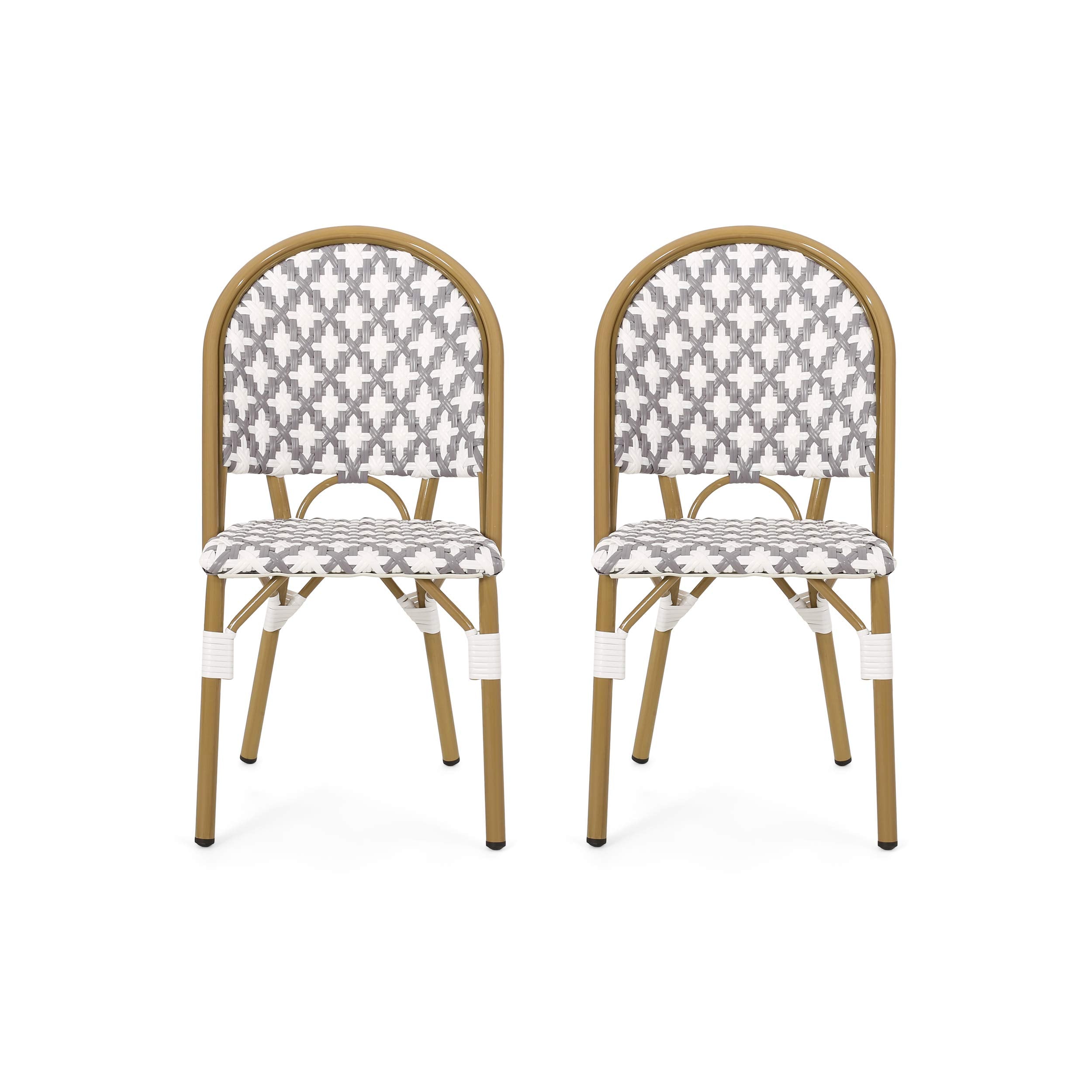 Christopher Knight Home Philomena Outdoor French Bistro Chair (Set of 2), Gray + White + Bamboo Print Finish
