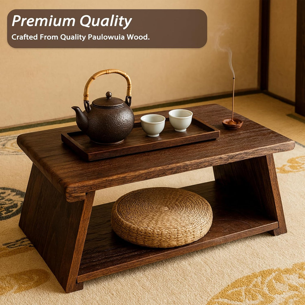 Japanese Low Floor Table Folding Coffee Tables,22''x13.5'' Paulownia Wood Tables Tatami Tables Meditation Table Altar with Storage