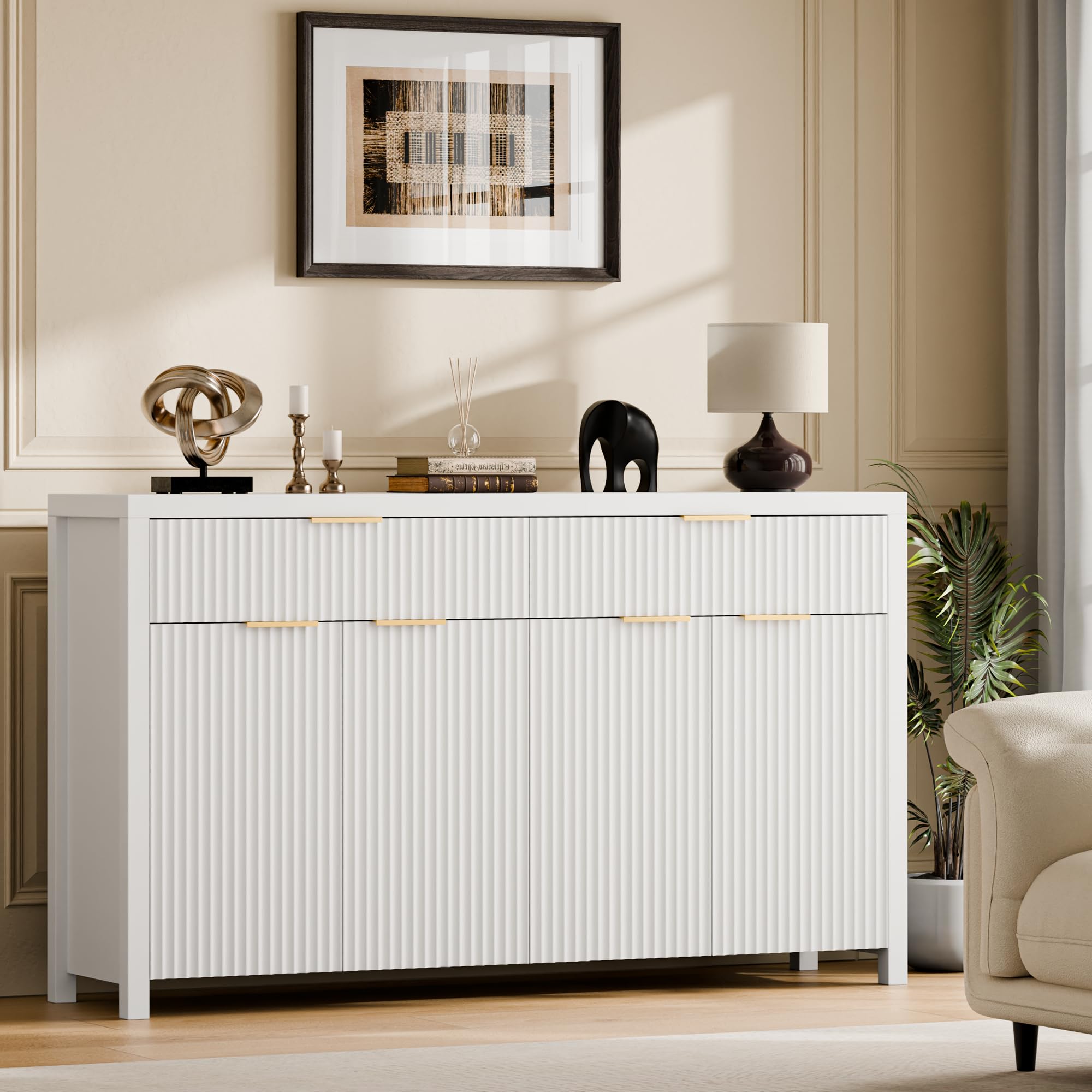 Lulive Fluted Buffet Cabinet with Storage Sideboard Cabinet Adjustable Shelves for Kitchen Living Room, Kitchen, Entryway