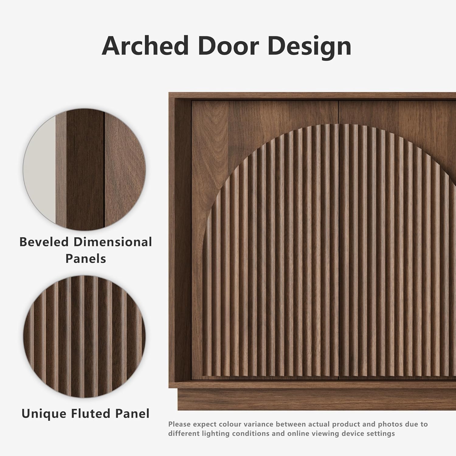 win2win Fluted Sideboard Buffet Cabinet with Storage, 65" Mid Century Modern Accent Cabinet with Double-Layered Arch Doors,Wood Media TV Console Table Credenza for Living Room Hallway Entryway,Walnut