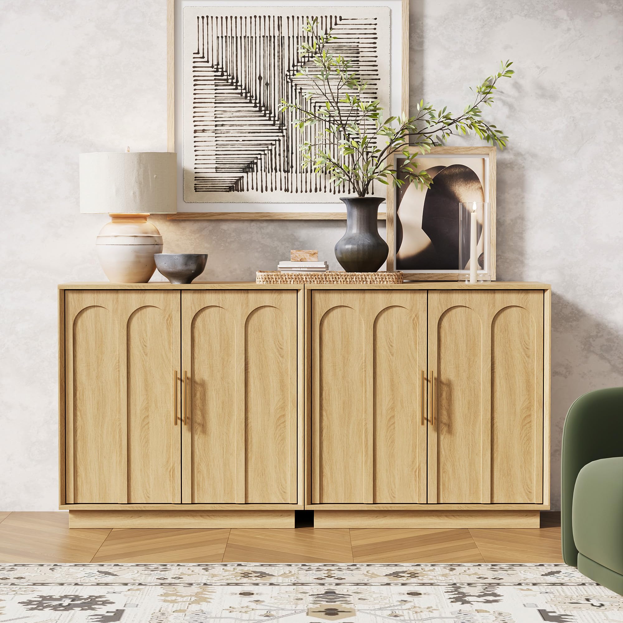 FORTUNETEC Sideboard Buffet Cabinet with Storage, Modern Accent Cabinet with Arched Doors & Shelf, 31.5" Modular Media Console, Minimalist Credenza for Living Room Kitchen Dining Room Entryway, Black
