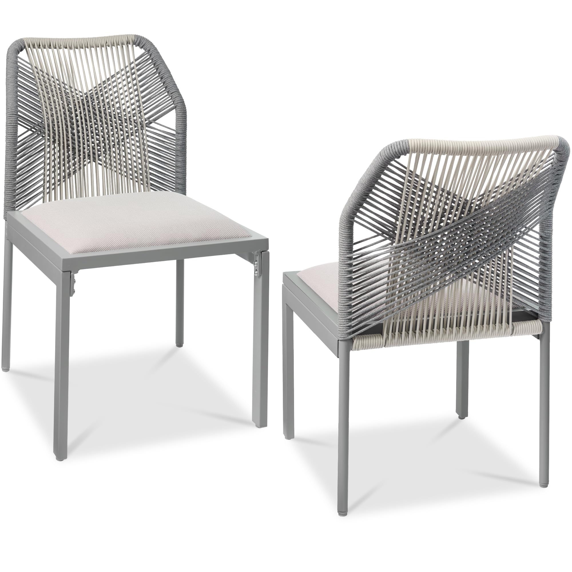 Best Choice Products Set of 2 Indoor/Outdoor Modern Dining Kitchen Chairs, All-Weather Rope Woven Design, Padded Cushions, Aluminum Frame for Dining Room, Living Room - Black/Obsidian
