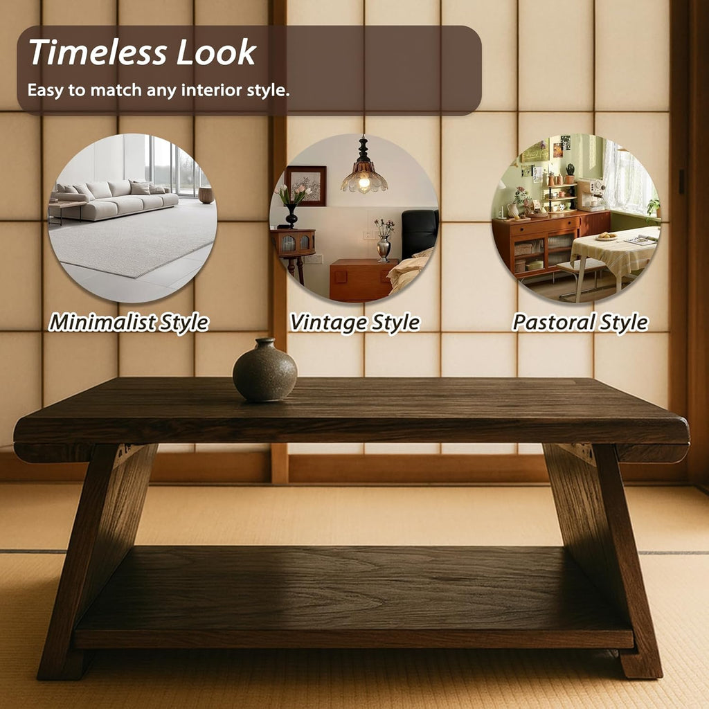 Japanese Low Floor Table Folding Coffee Tables,22''x13.5'' Paulownia Wood Tables Tatami Tables Meditation Table Altar with Storage