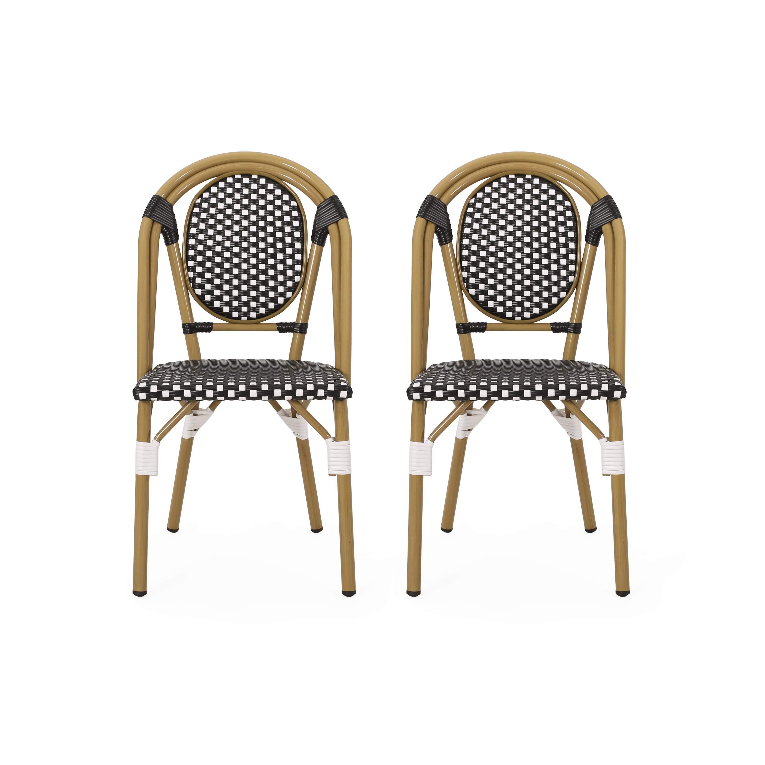 Christopher Knight Home Philomena Outdoor French Bistro Chair (Set of 2), Gray + White + Bamboo Print Finish