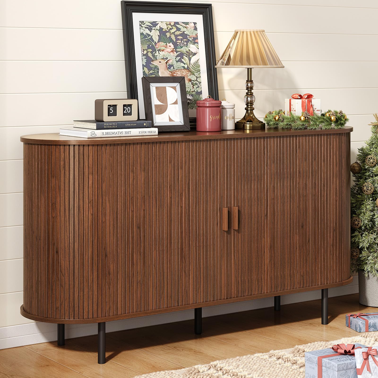 ONBRILL 40" Sideboard Buffet Cabinet with Storage, Storage Cabinet with Sliding Door & Adjustable Shelf, Modern Accent Coffee Bar Console Table for Kitchen, Entryway, Walnut