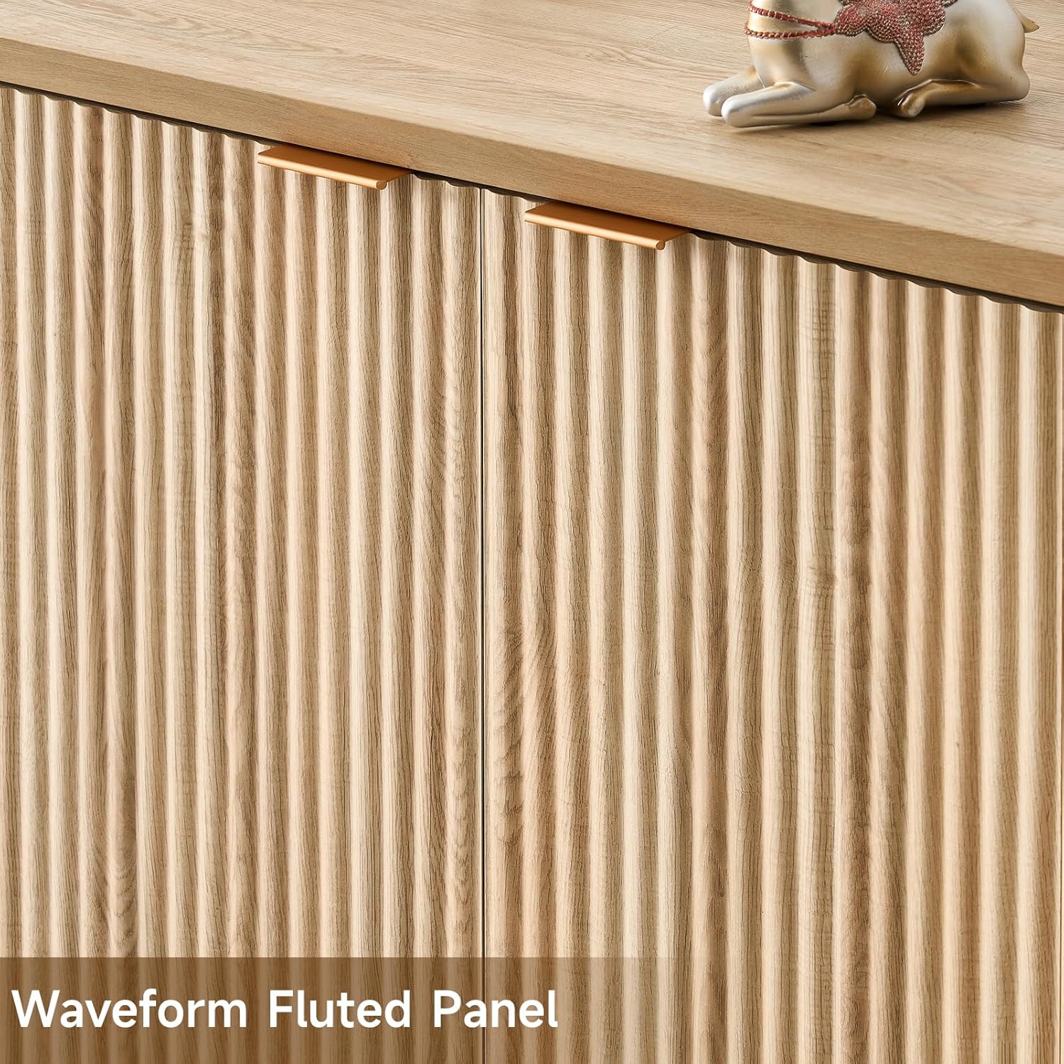 ONBRILL Fluted Sideboard Buffet Cabinet with Storage, Wooden Modern Fluted Sideboard with 4 Doors and 5 Adjustable Shelves, Coffee Bar Table for Dining Room, Hallway, Kitchen (Natural Oak)