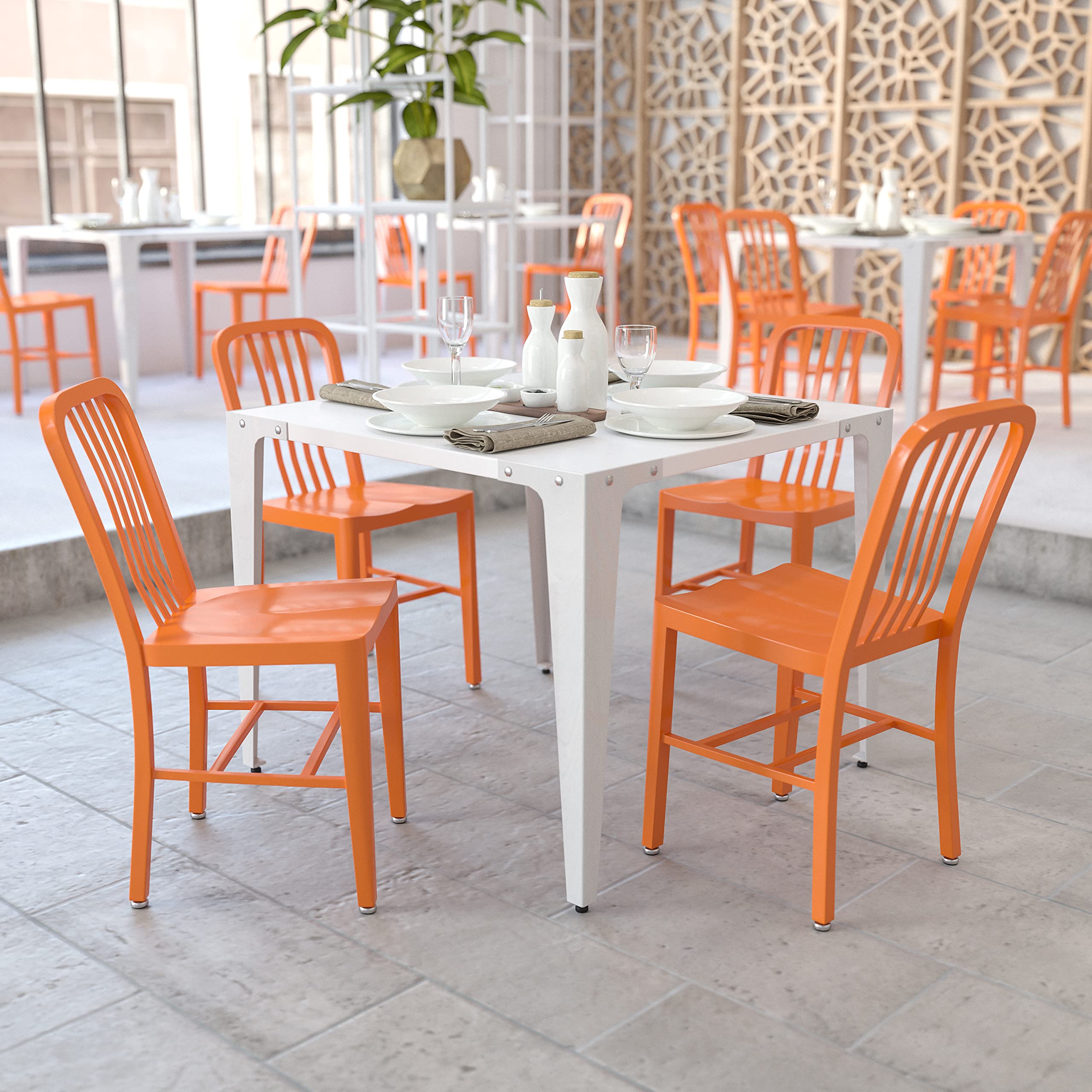 Flash Furniture Commercial Grade Silver Metal Indoor-Outdoor Chair
