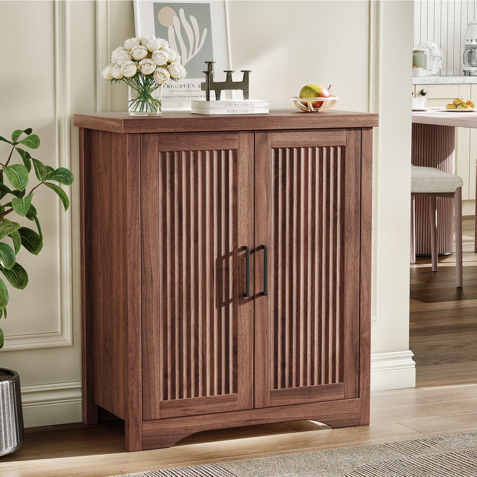 Memobarco Fluted Buffet Cabinet with Storage Accent Sideboard,Modern Credenza with 4 Doors & Adjustable Shelves,Wood Coffee Bar Table Console for Dining Room Kitchen Living Room Entryway,Natural Oak
