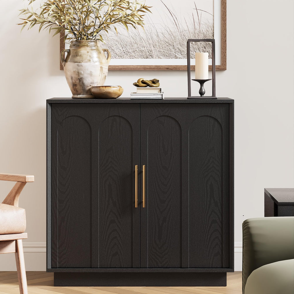 FORTUNETEC Sideboard Buffet Cabinet with Storage, Modern Accent Cabinet with Arched Doors & Shelf, 31.5" Modular Media Console, Minimalist Credenza for Living Room Kitchen Dining Room Entryway, Black