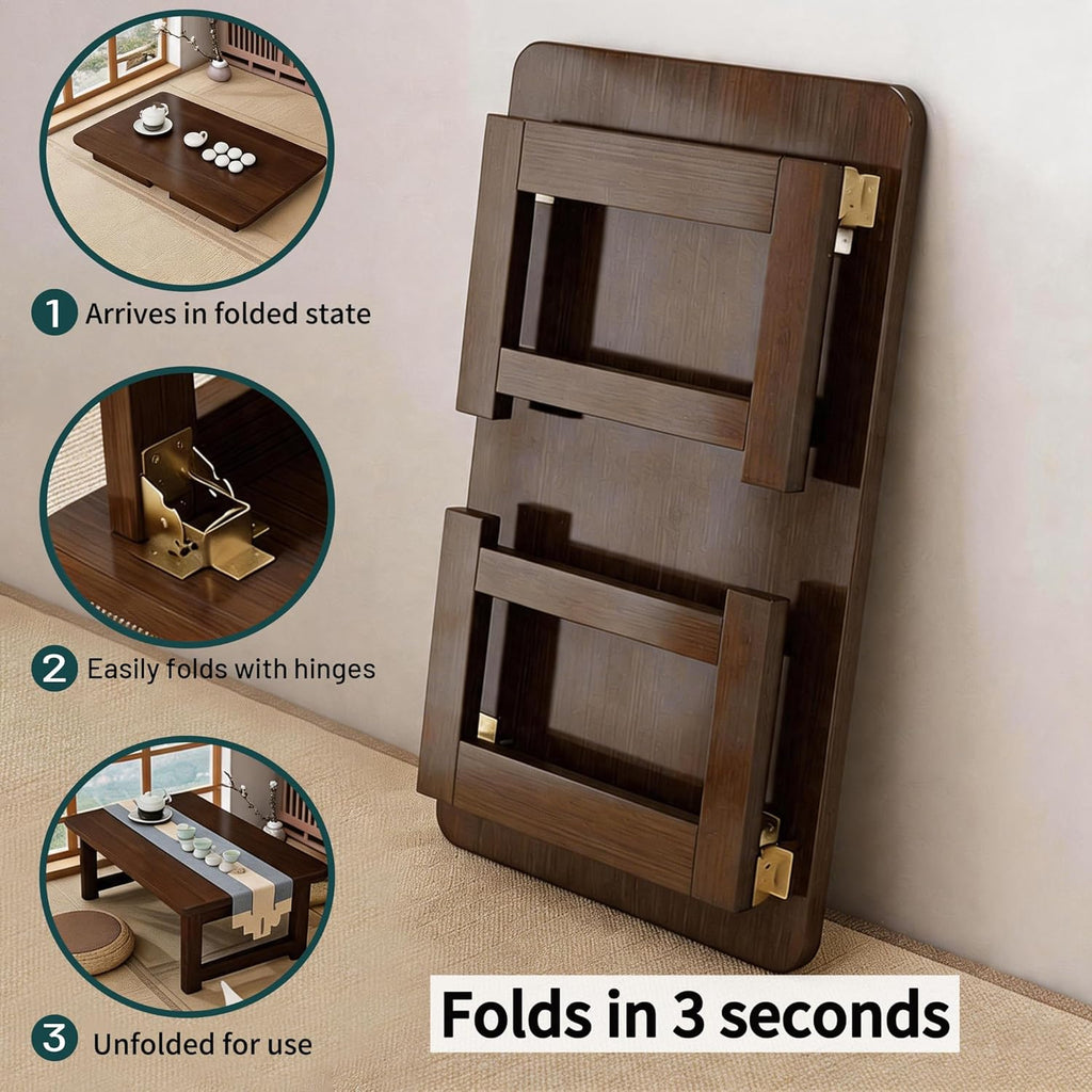 Japanese Folding Floor Table Foldable Coffee Tables Low Tables Versatile for Sitting Dining Table Tea Tatami Desk No Assembly Unique (39.4 * 19.7 * 11.8 inch)