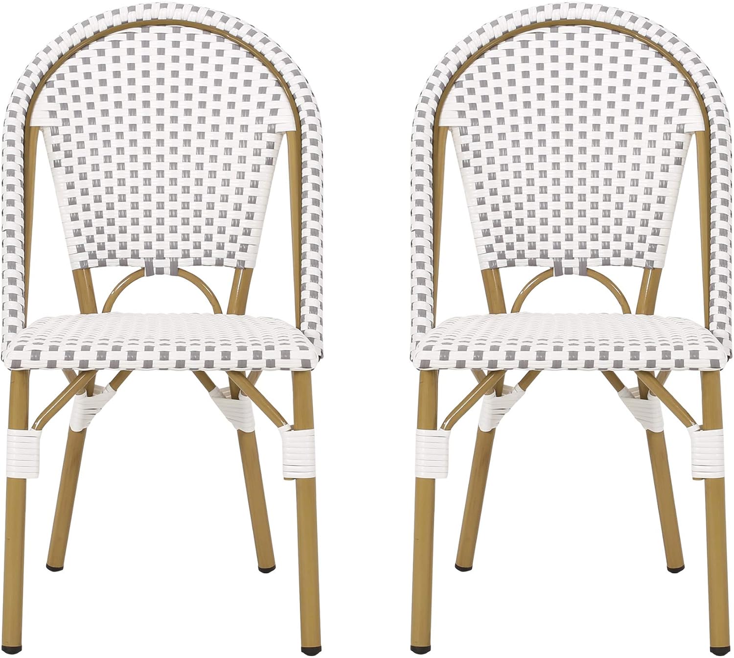 Christopher Knight Home Philomena Outdoor French Bistro Chair (Set of 2), Gray + White + Bamboo Print Finish