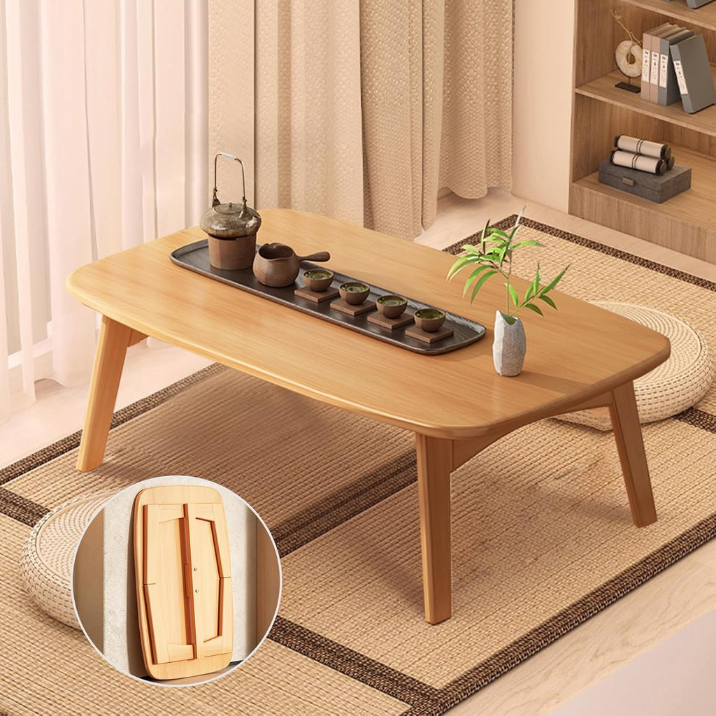 Japanese Floor Table Folding Bamboo Wood Coffee Table,Tatami Table for Sitting on The Floor Japanese Style Low Table (Original Wood, 31.49 * 15.74 * 13.78Inch)