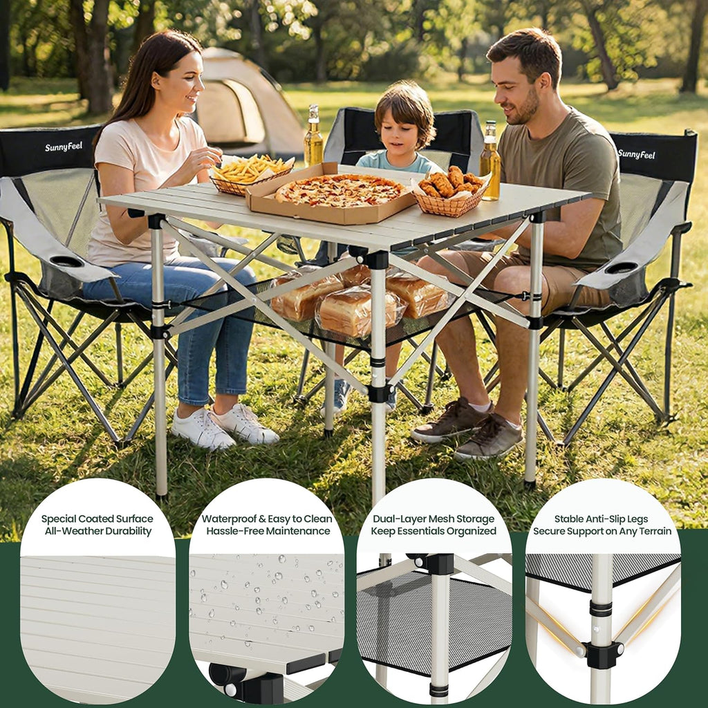 SUNNYFEEL Aluminum Folding Table for Camping, Lightweight Roll Up Top, Portable Camp Tables with Carry Bag for Outdoor Picnic (Square, Gray)