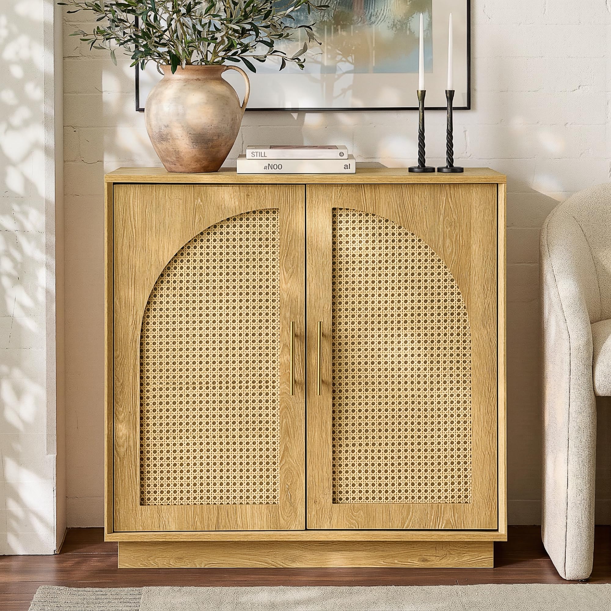FORTUNETEC Sideboard Buffet Cabinet with Storage, Modern Accent Cabinet with Arched Doors & Shelf, 31.5" Modular Media Console, Minimalist Credenza for Living Room Kitchen Dining Room Entryway, Black