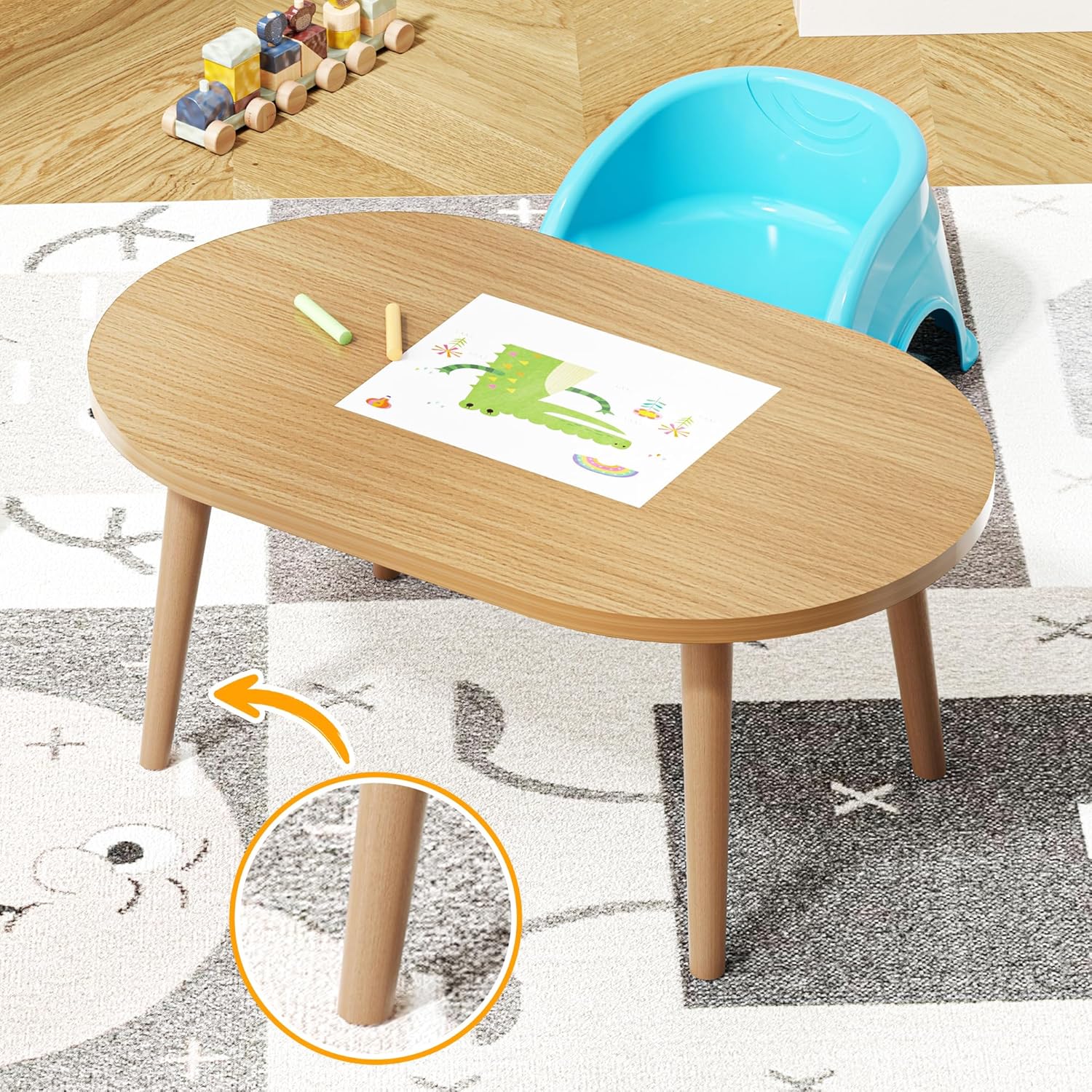 FAMIDGE Coffee Table, 23.6" Small Oval Coffee Tables for Small Space with 4 Solid Wood Leg, Floor Table Desk for Sitting on The Floor, Side Table Japanese Low Table for Living Room Apartment, Brown