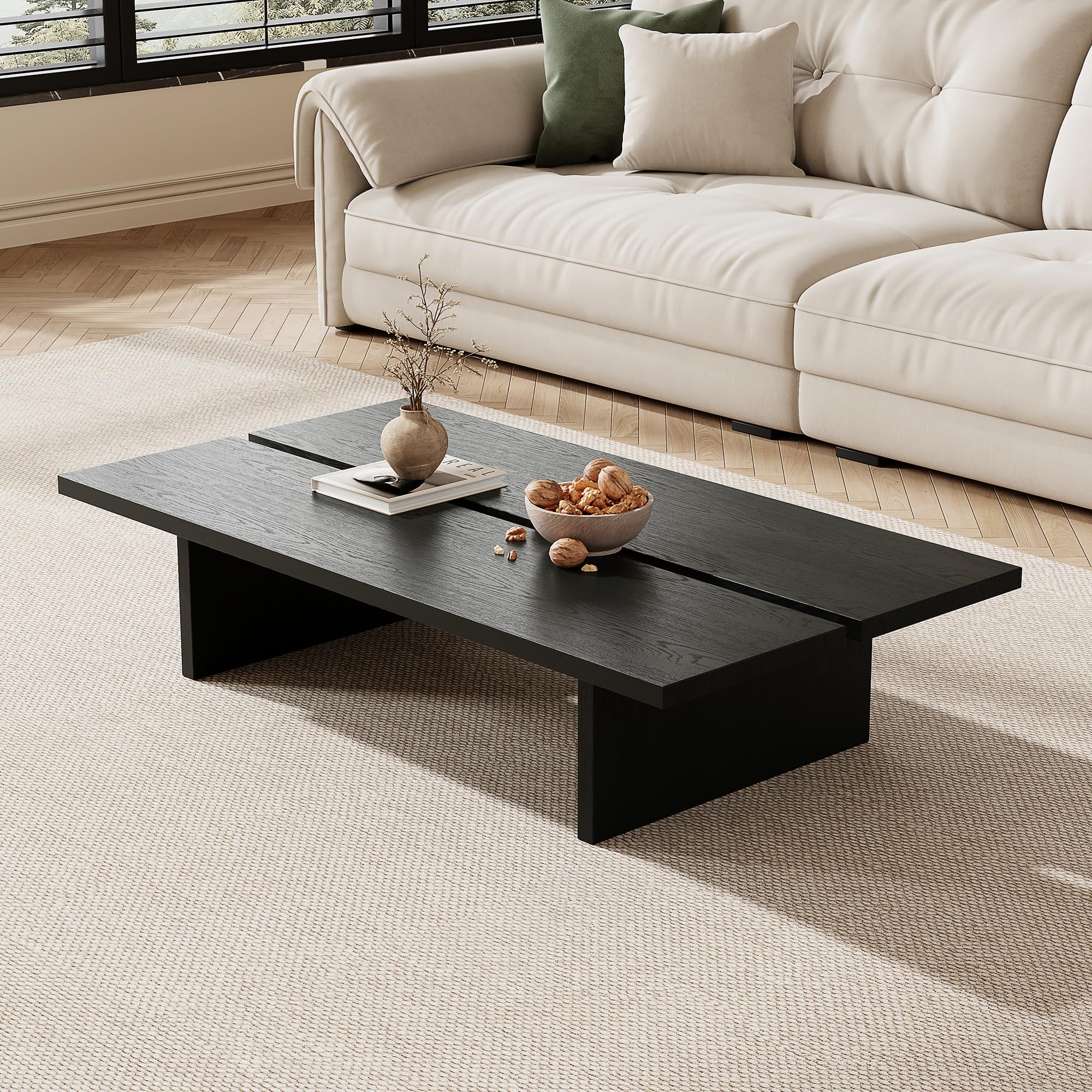 47.24" Modern Rectangle Coffee Table for Living Room, Light Wood Living Room Table, Natural Wooden Center Table, Japanese Tea Table for Home Office Apartment