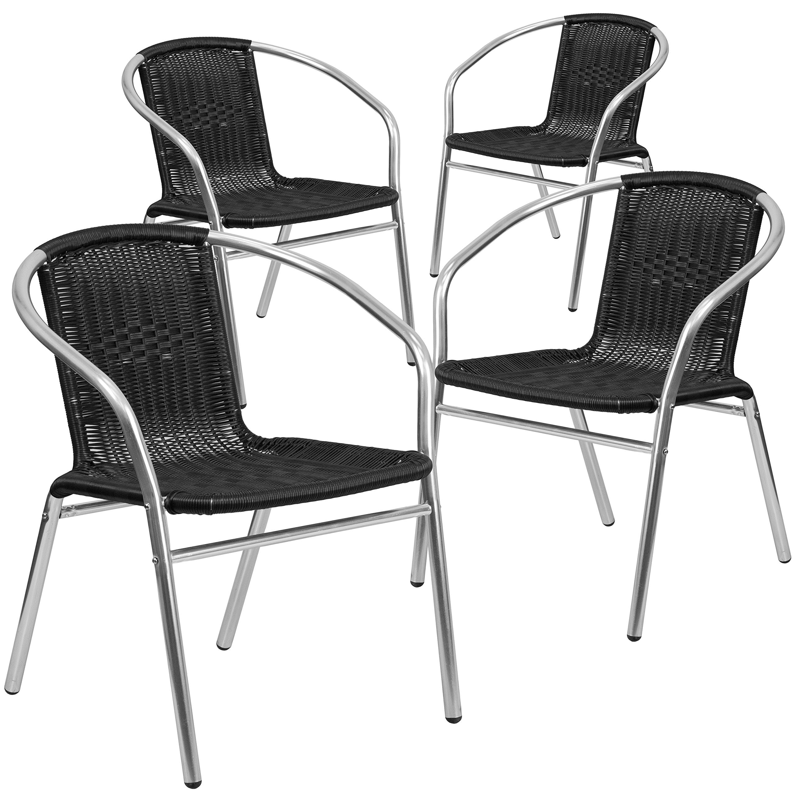 Flash Furniture Commercial Aluminum and Dark Brown Rattan Indoor-Outdoor Restaurant Stack Chair (Pack of 1)