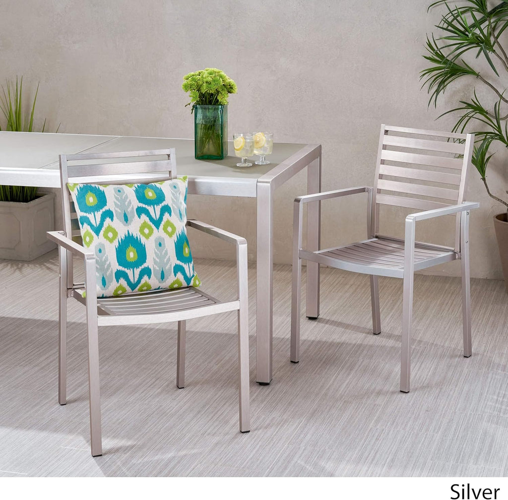 GDFStudio Outdoor Modern Aluminum Dining Chair (Set of 2), Silver