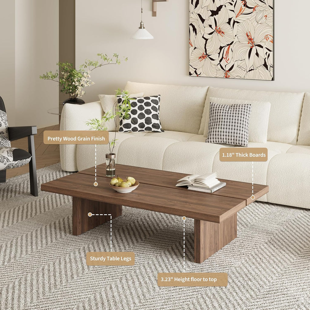 47" Rectangular Walnut Grain Coffee Table - Minimalist Modern Coffee Tables for Living Room, Japanese Tea Table, Low Profile Center Table for Home & Office (Brown)