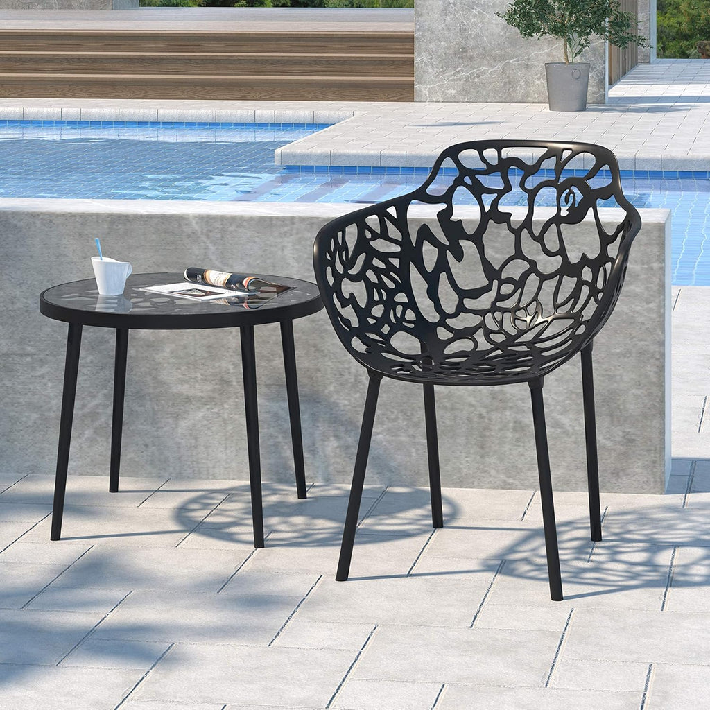 LeisureMod Forest Dining Arm Chair, Aluminum Indoor and Outdoor Stackable Patio Accent Chair for Dining Room, Living Room, and Poolside Devon Collection
