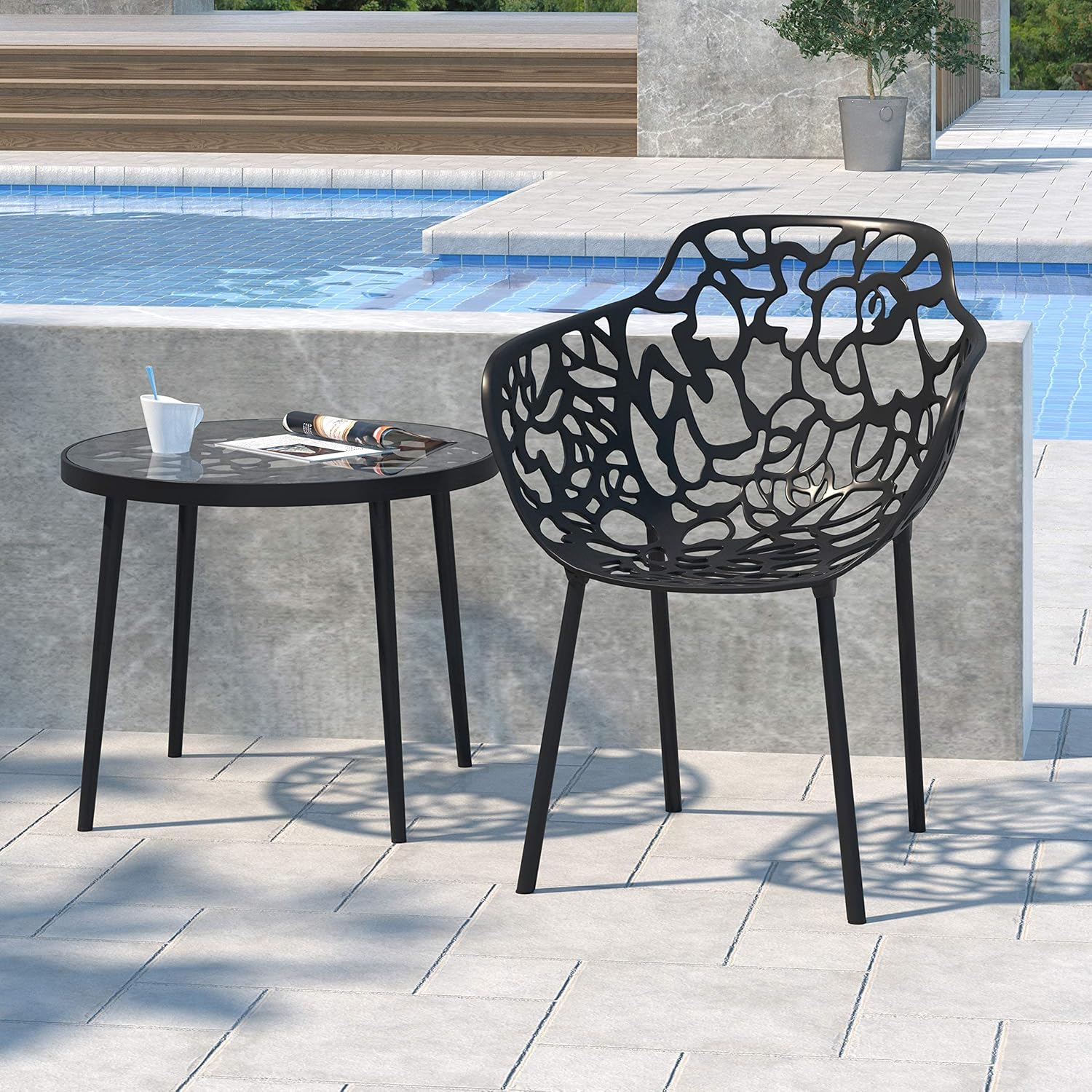 LeisureMod Forest Dining Arm Chair, Aluminum Indoor and Outdoor Stackable Patio Accent Chair for Dining Room, Living Room, and Poolside Devon Collection