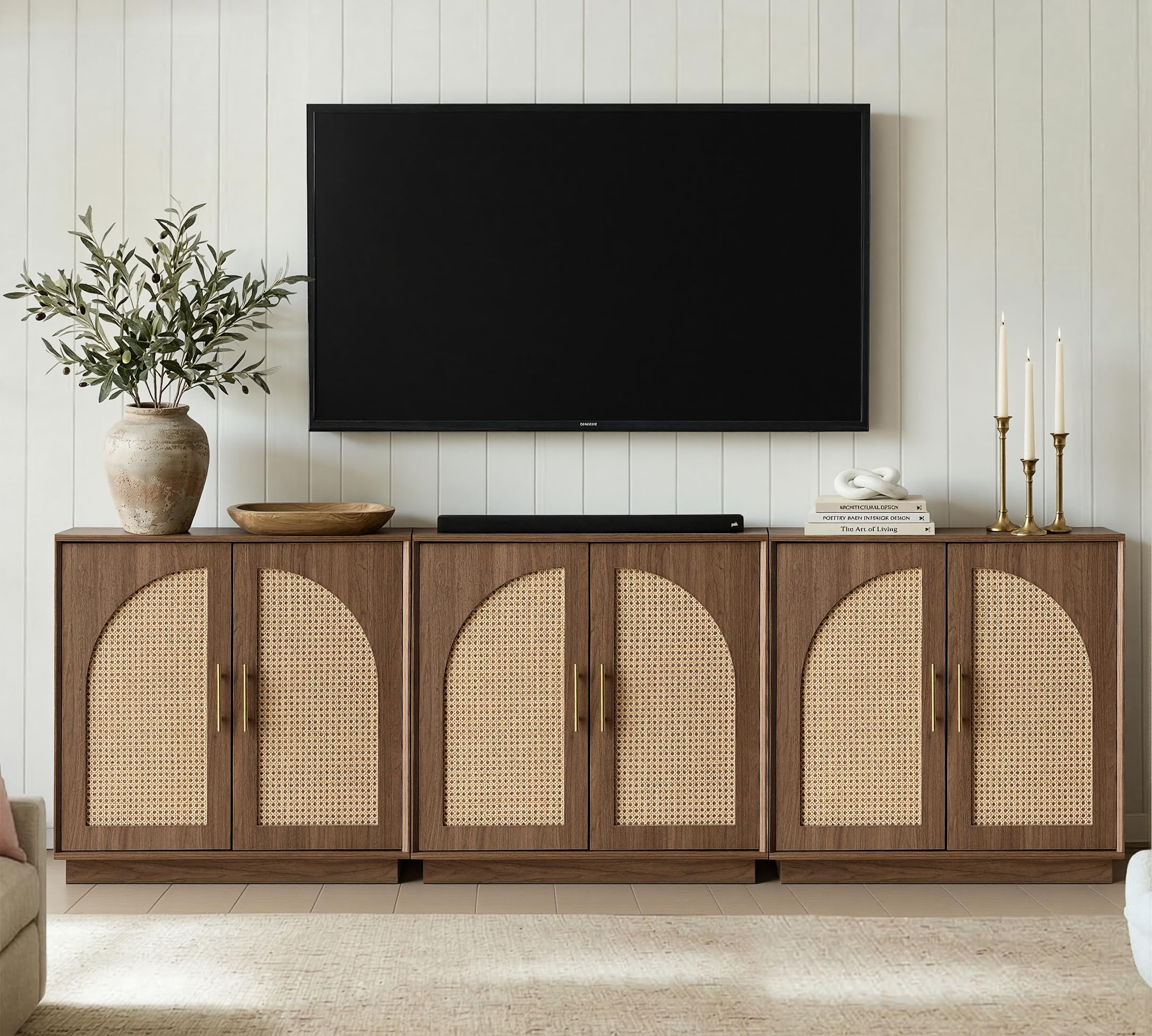 FORTUNETEC Sideboard Buffet Cabinet with Storage, Modern Accent Cabinet with Arched Doors & Shelf, 31.5" Modular Media Console, Minimalist Credenza for Living Room Kitchen Dining Room Entryway, Black
