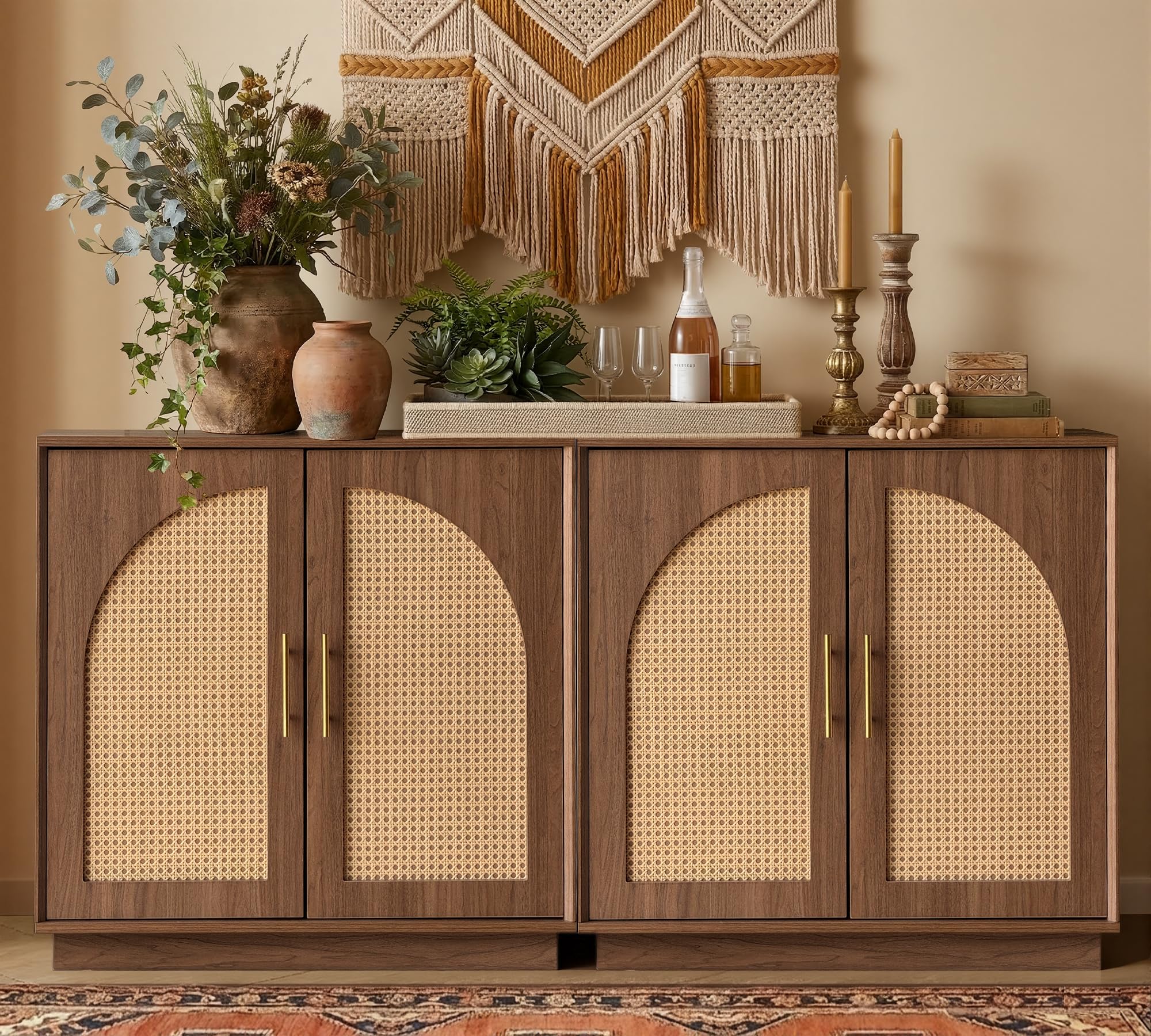 FORTUNETEC Sideboard Buffet Cabinet with Storage, Modern Accent Cabinet with Arched Doors & Shelf, 31.5" Modular Media Console, Minimalist Credenza for Living Room Kitchen Dining Room Entryway, Black