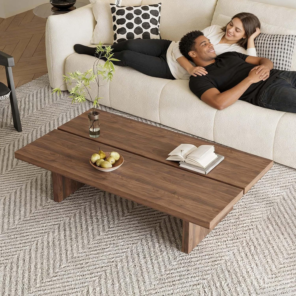 47" Rectangular Walnut Grain Coffee Table - Minimalist Modern Coffee Tables for Living Room, Japanese Tea Table, Low Profile Center Table for Home & Office (Brown)
