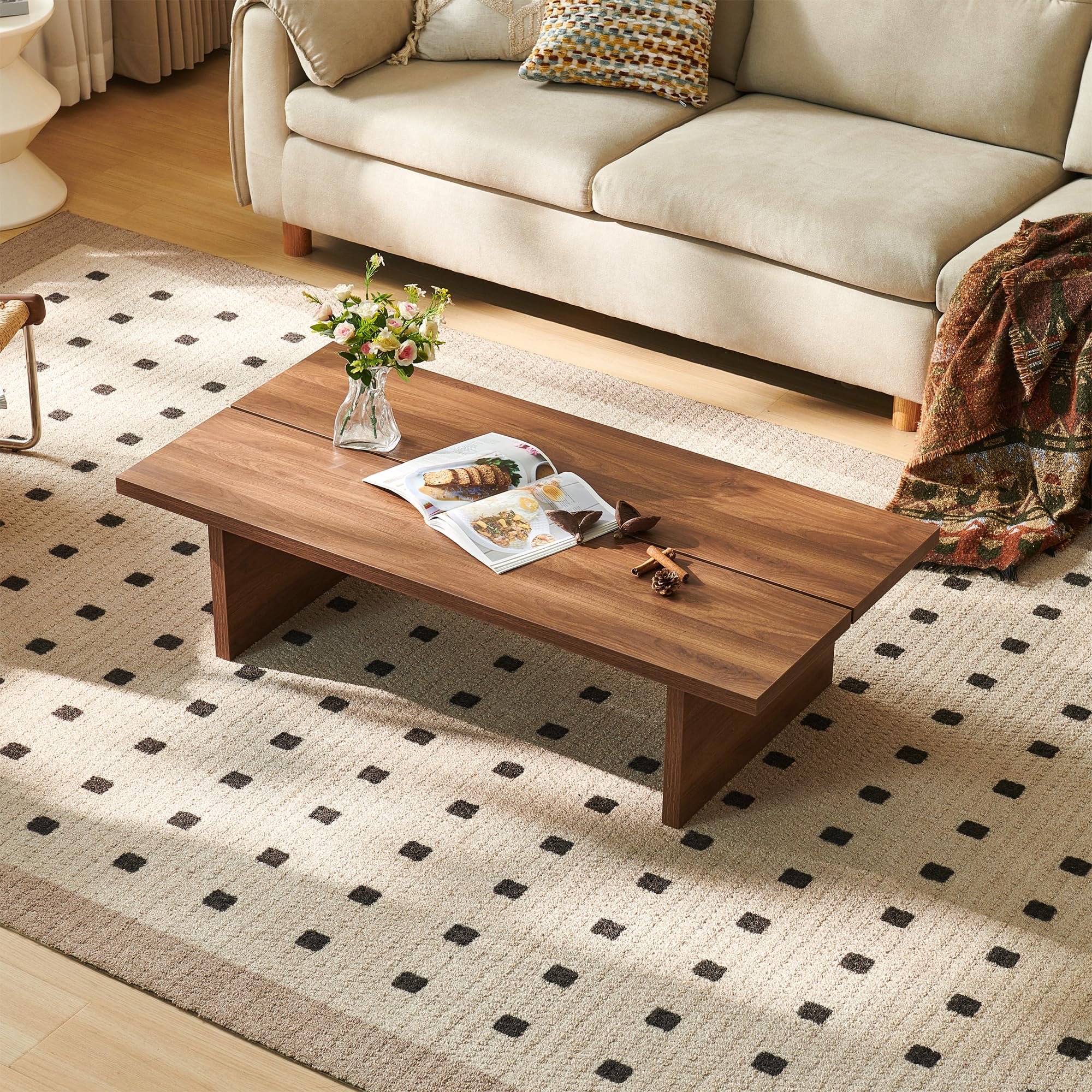 47.24" Modern Rectangle Coffee Table for Living Room, Light Wood Living Room Table, Natural Wooden Center Table, Japanese Tea Table for Home Office Apartment