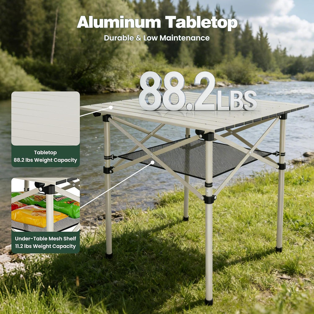 SUNNYFEEL Aluminum Folding Table for Camping, Lightweight Roll Up Top, Portable Camp Tables with Carry Bag for Outdoor Picnic (Square, Gray)