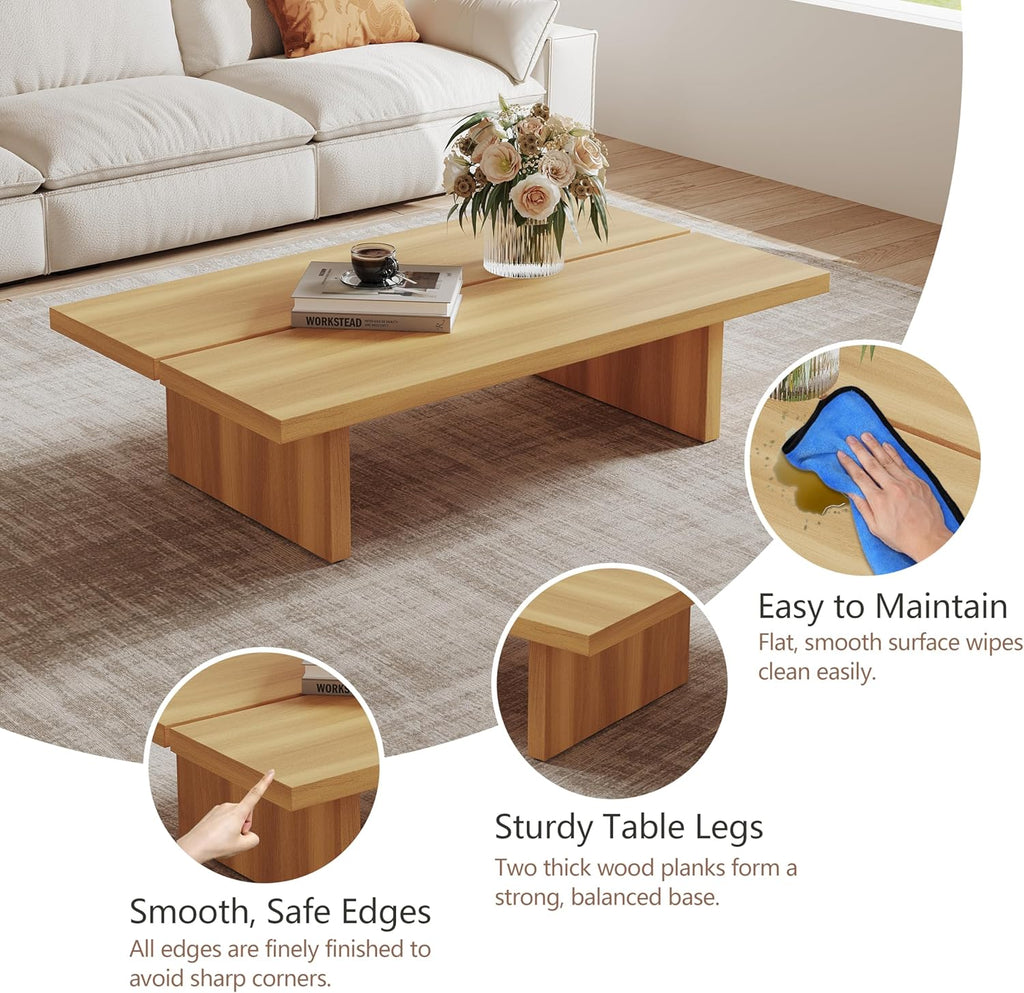 47.24" Modern Rectangle Coffee Table for Living Room, Light Wood Living Room Table, Natural Wooden Center Table, Japanese Tea Table for Home Office Apartment