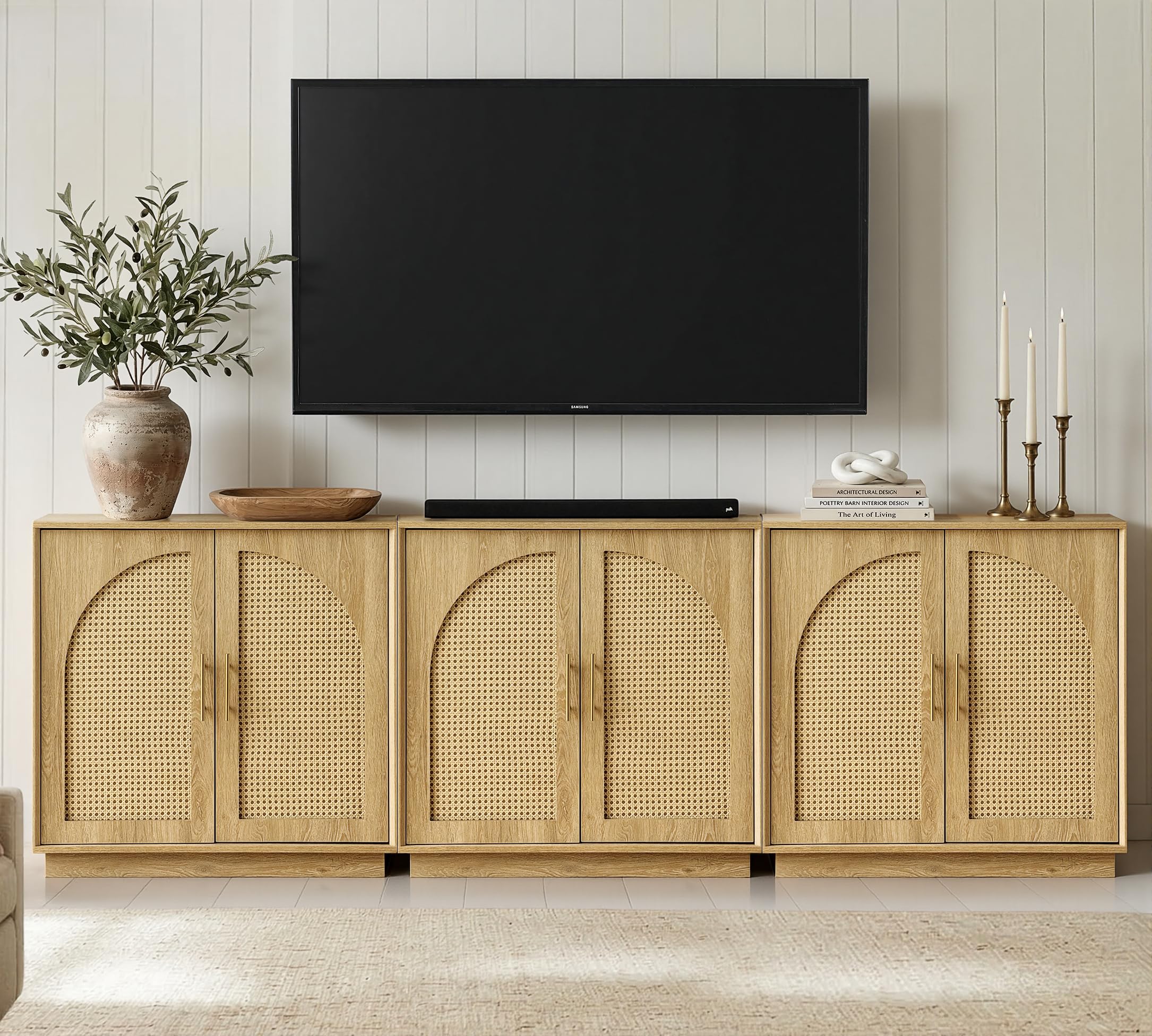 FORTUNETEC Sideboard Buffet Cabinet with Storage, Modern Accent Cabinet with Arched Doors & Shelf, 31.5" Modular Media Console, Minimalist Credenza for Living Room Kitchen Dining Room Entryway, Black