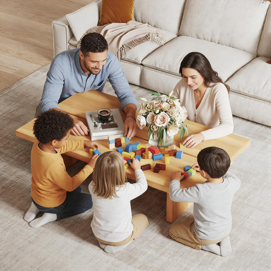 47.24" Modern Rectangle Coffee Table for Living Room, Light Wood Living Room Table, Natural Wooden Center Table, Japanese Tea Table for Home Office Apartment