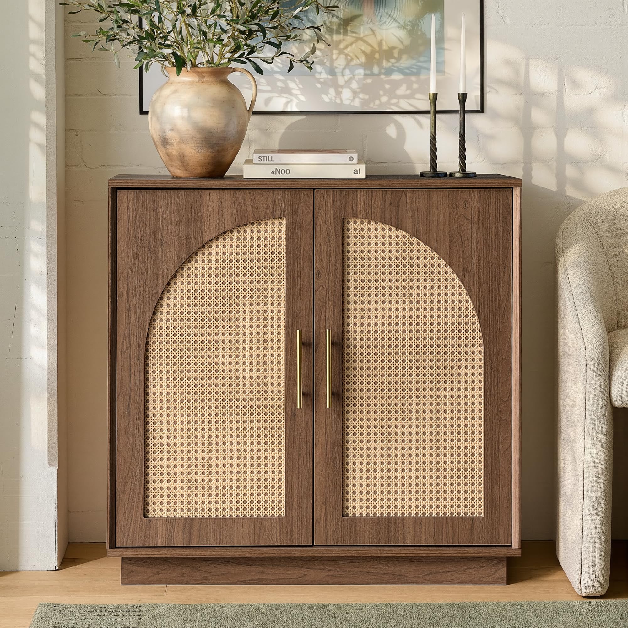 FORTUNETEC Sideboard Buffet Cabinet with Storage, Modern Accent Cabinet with Arched Doors & Shelf, 31.5" Modular Media Console, Minimalist Credenza for Living Room Kitchen Dining Room Entryway, Black