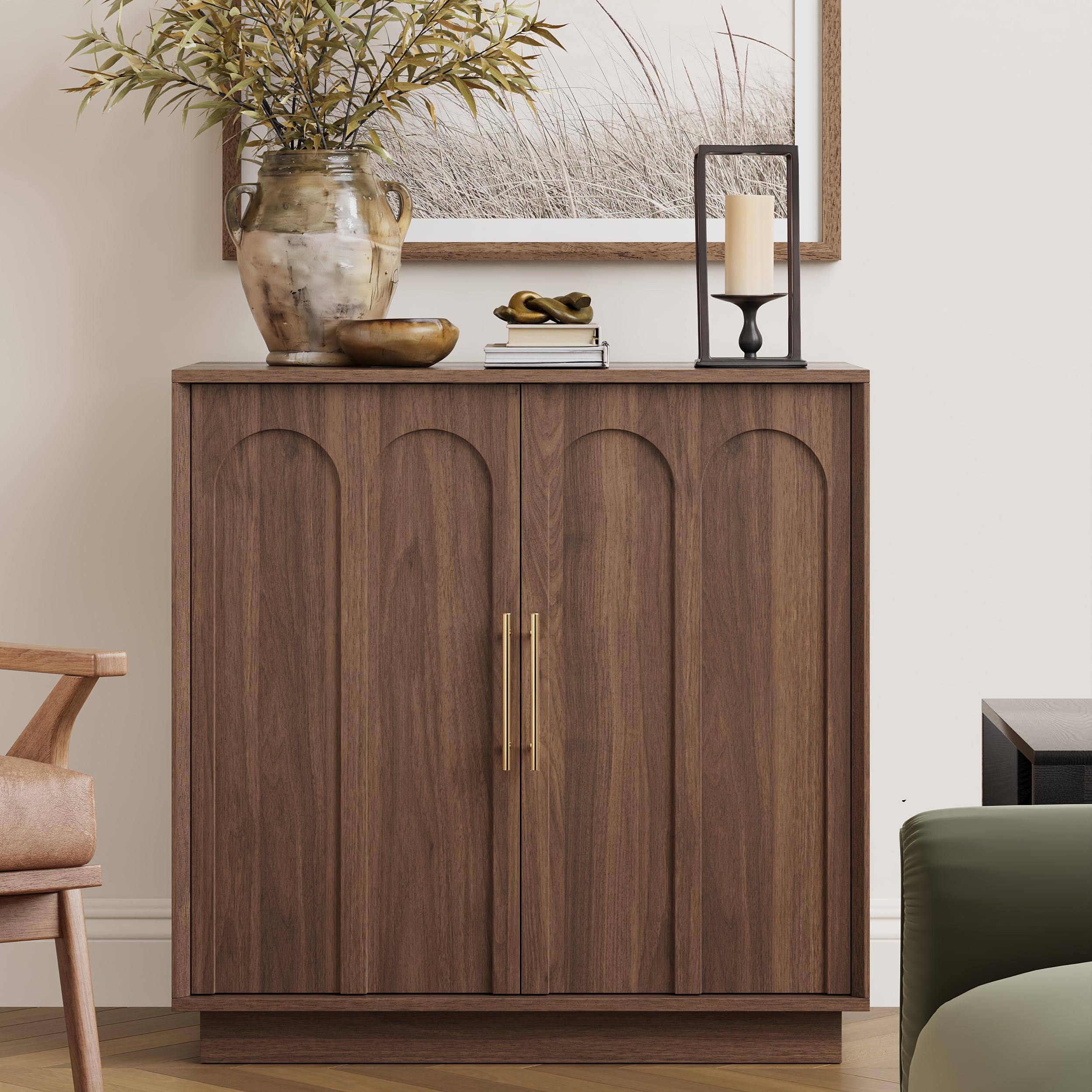 FORTUNETEC Sideboard Buffet Cabinet with Storage, Modern Accent Cabinet with Arched Doors & Shelf, 31.5" Modular Media Console, Minimalist Credenza for Living Room Kitchen Dining Room Entryway, Black