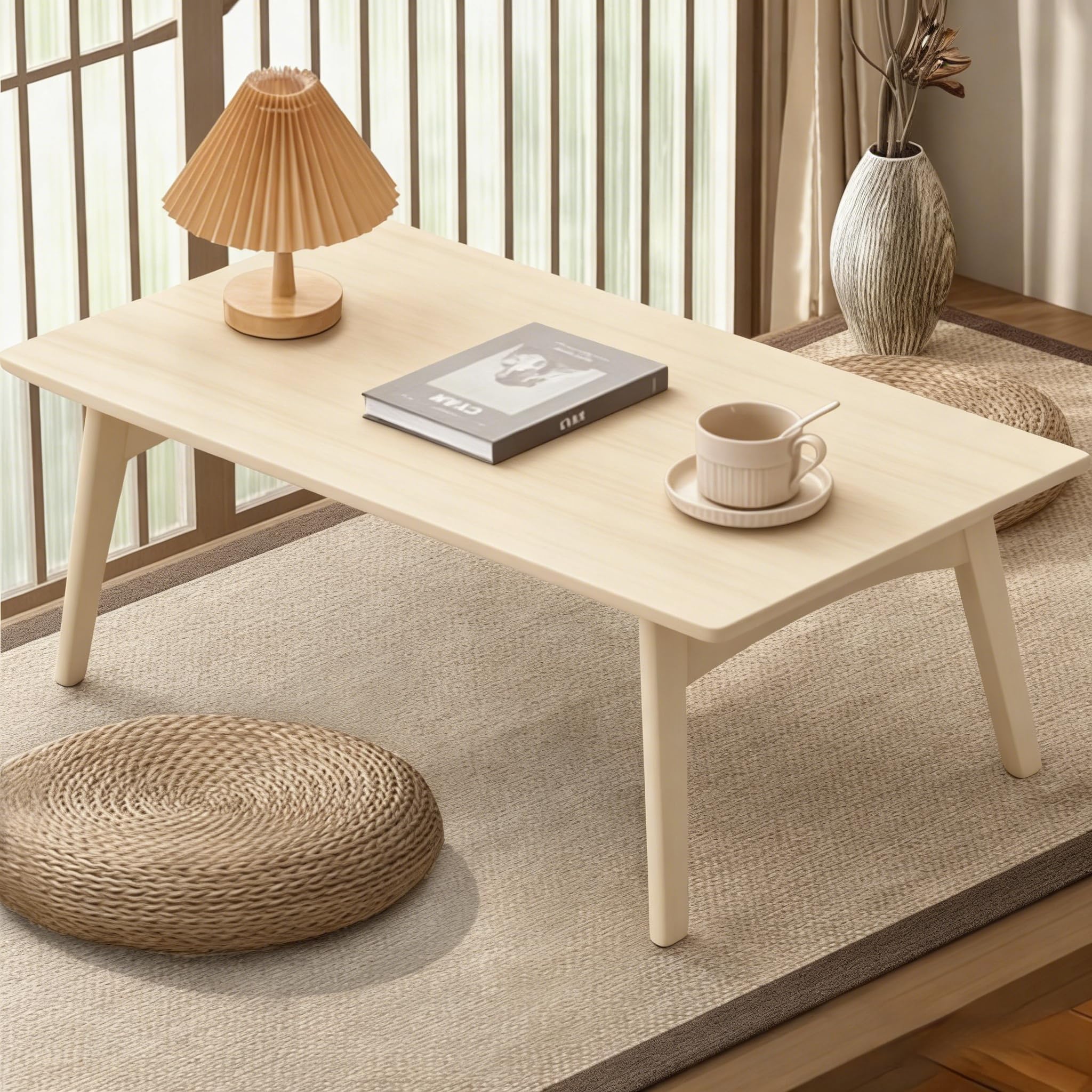 Bamboo Folding Coffee Table, Japanese Low Desk, No Assembly Portable Furniture, for Dining Working Studying Relaxing, Walnut, 26 x 16 x 12 Inches